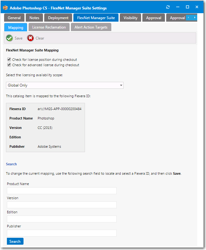 Catalog Item Properties Dialog Box / FlexNet Manager Suite > Mapping Tab