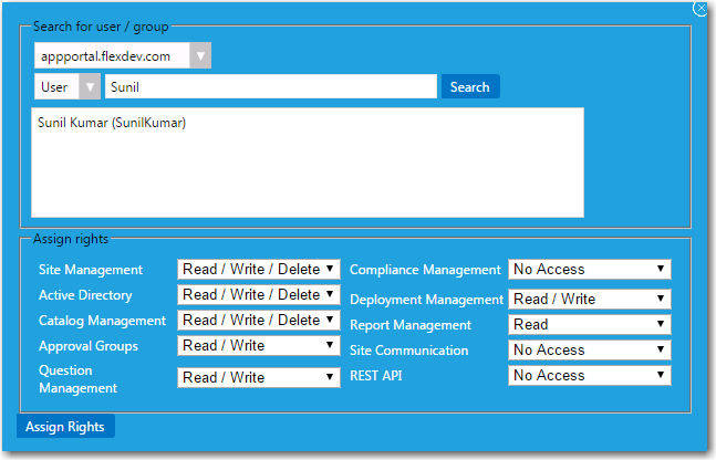 Admin Security Add User/Group Dialog Box