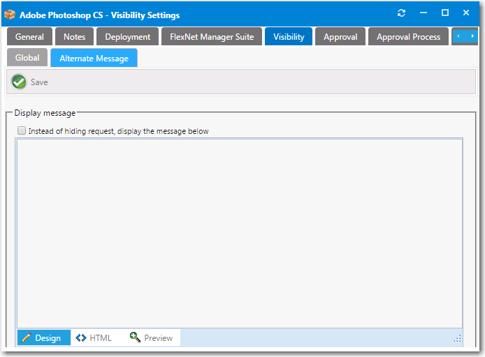 Catalog Item Properties Dialog Box / Visibility &gt; Alternate Message Tab