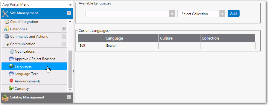 Communication &gt; Languages View